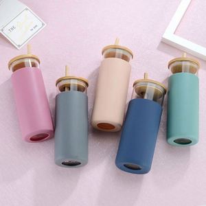 Tasses à café isothermes en verre borosilicate avec paille et couvercle, gobelets en verre à double paroi avec paille - Product Image 1