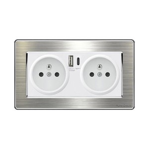 Prise murale tactile standard française en acier inoxydable européen blanc, noir, or, gris - Product Image 1