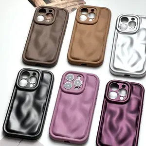 Casing ponsel 3D mengkilap, pelindung belakang HP tekstur meteor 3D untuk iPhone 14 13 12 15 Pro Max 11, warna logam pelindung