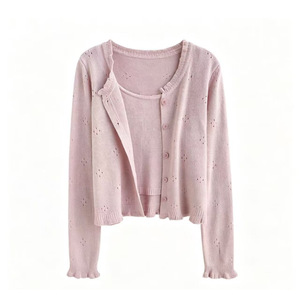 Cárdigan de punto para mujer, manga larga, holgado, asimétrico, con aberturas, de un solo botón, transpirable, para primavera y otoño - Product Image 3