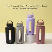 Botella de Agua Ecológica de Vidrio Borosilicato de 800 ml con Funda de Silicona, Botella Reutilizable para Gimnasio, Deportes, Viajes, Senderismo