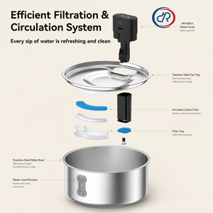 Fontaine à eau pour chat et chien de grande capacité DRH Factory 7L, distributeur d'eau intelligent pour animaux de compagnie en acier inoxydable, distributeur d'eau automatique - Product Image 5