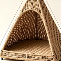 Dreieckiges, solides, niedliches Katzenbett, umweltfreundliches Haustiermöbel aus Rattanholz, atmungsaktiv, wasserdicht, für den Innen- und Außenbereich, abnehmbar