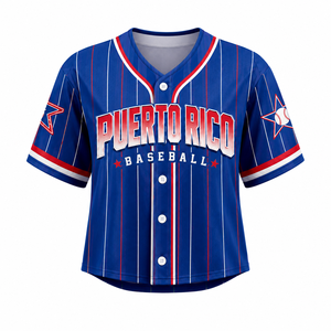 Camiseta de Béisbol de Puerto Rico Personalizada con Nombre y Número del Equipo, Ropa Deportiva Tropical con Botones, Spandex/Poliéster, Corta y Transpirable - Product Image 5