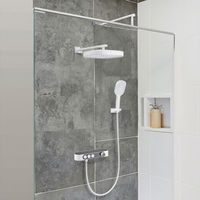Ensemble de robinetterie de douche moderne en laiton blanc brossé, avec pommeau de douche pluie, commande manuelle, eau chaude et froide, douche douce encastrée