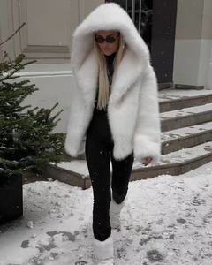 Manteau d'hiver épais en fausse fourrure de renard noir et blanc, style américain, pour <span class=keywords><strong>femme</strong></span>, <span class=keywords><strong>grande</strong></span> <span class=keywords><strong>taille</strong></span>, à manches longues, collection 2025 - Product Image 4