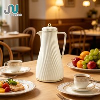 Carafe isotherme 1,0 L classique, écologique, avec corps extérieur en acier inoxydable, intérieur en verre, bouchon spiralé rose et poignée confortable