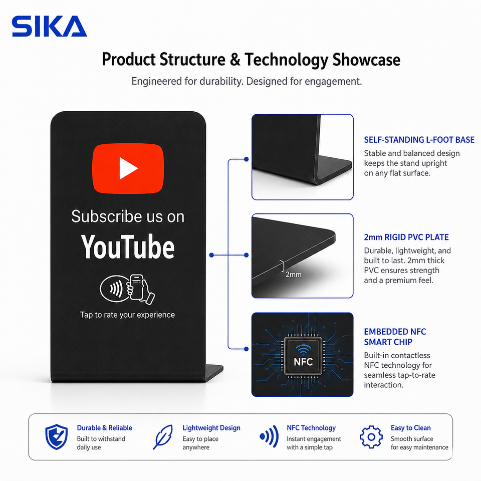 SIKA Google NFC Review Stand Custom Logo 127.5x76mm PVC One Tap QR Code ...