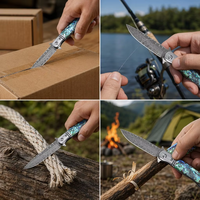 Nouveau couteau pliant de poche portable en laiton Damas, couteau tactique utilitaire à ouverture assistée, outil de camping pour l'extérieur GT0214