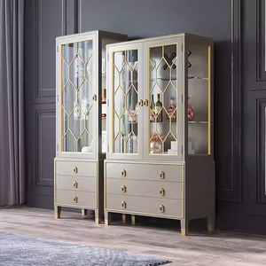 ארון תצוגה מעץ מלא אלגנטי עם דלת זכוכית מגולף דלת סלון לשימוש ביתי - Product Image 4