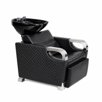 Fauteuil de Barbier Professionnel Matelassé Effet Diamant HZ9018Z – Unité de Lavage de Luxe pour Salon avec Cuvette en Céramique et Accoudoir Chromé