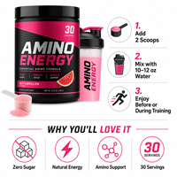 Poudre énergétique aminée haute performance, complément pré-entraînement avec 5,5 g de mélange d'aminés et 100 mg de caféine naturelle, sans sucre
