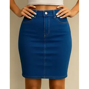 Falda Vaquera Azul para Mujer, Estilo Lápiz, Elástica, Casual, Transpirable, para Primavera - Product Image 4