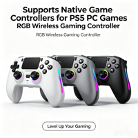 Manette de jeu sans fil PS5/PS4/PC avec bandes RGB, vibration, effet Hall, boucles programmables, bouton Turbo 6 axes