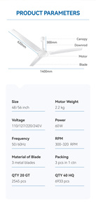 Ventilateur de plafond économique à moteur en cuivre, blanc, pour décoration intérieure, cinq vitesses de vent, pour l'Amérique du Sud - Product Image 2