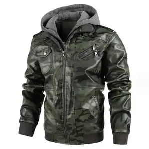 Зимний бомбер черный зеленый молния мотоциклетная кожаная куртка с длинными рукавами Мужская теплая куртка пальто с капюшоном