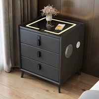 Table de chevet 1688 avec lumière LED tactile, chargeur sans fil intelligent USB, haut-parleur intégré et verrouillage par empreinte digitale