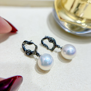 Aretes de Plata DIY con Cuentas Redondas de 9-13 mm, Accesorios de Perlas DIY S925, Bandeja Vacía, Chapado Moderno 22236, Tamaño 12 mm - Product Image 2