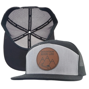 Wholesale 7 Panel Leather Patch Gorras Custom Logo Mesh Trucker Hats Rope Hip Hop Embroidery Baseball <b>Caps</b> for Fishing Outdoors - Product Image 1