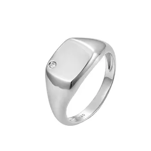 简约戒指925纯银实验室种植钻石带戒指男士图章戒指
