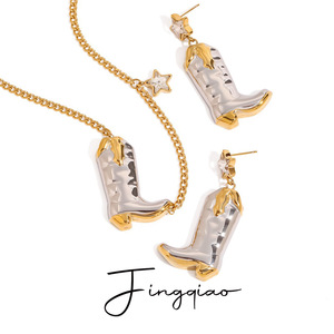 Conjunto de Collar y Pendientes de Bota Vaquera Yueli, Acero Inoxidable, Dorado y Plateado, Joyería para Fiesta, Accesorio de Moda - Product Image 1