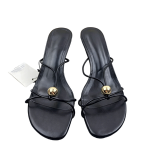 Sandali Chic con Cinturini, Mules con Tacco in Pelle PU Nera Metallizzata, <span class=keywords><strong>Eleganti</strong></span> Scarpe da Cerimonia con Punta Quadrata Aperta per Signore - Product Image 4