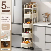 Étagère de rangement multi-niveaux ultra-étroite avec tiroir latéral, petite armoire roulante pour cuisine et salle de bain