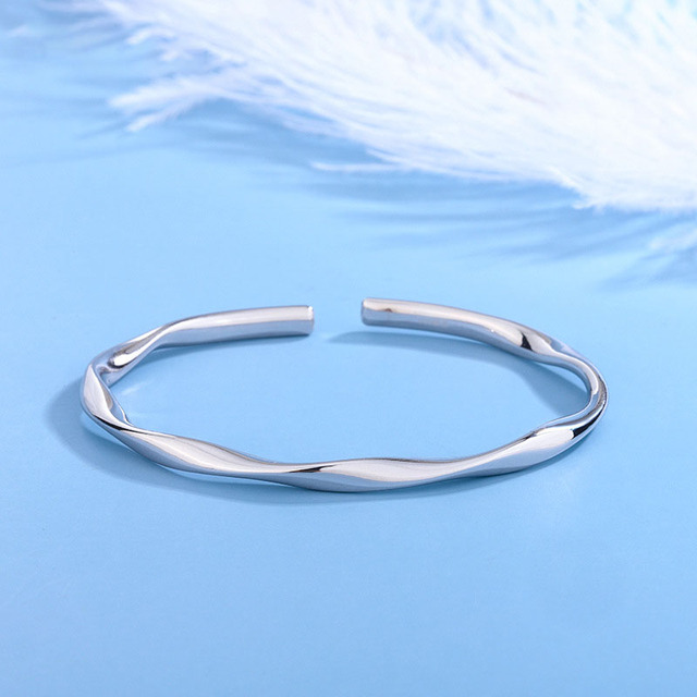 G2428 Wholesale 999 Sterling Silver Cuff Bracelet Minimalist Mobius Bangle Couple Fine Jewelry Bracelets & Bangles