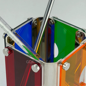 Modern Eco-Friendly Waterproof Acrylic Pen Holder with Colorful Panels and Metal <b>Clips</b> for Desktop Storage - Product Image 4