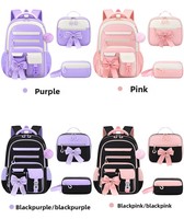 Nouveau Sac à Dos Scolaire Transfrontalier en Polyester de Haute Qualité, Sac Simple, Vente en Gros d'Usine, Ensemble de Trois Pièces (Sac à Dos, Sac Repas, Trousse), Respirant