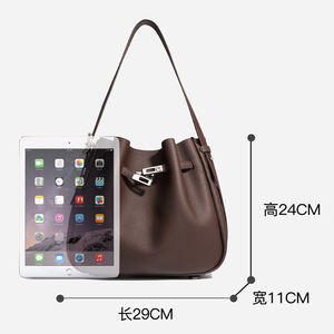 Sac seau en cuir véritable OEM personnalisé 2025, sac à bandoulière haut de gamme en cuir de vache avec deux sangles pour femmes, usage quotidien, tendance - Product Image 2