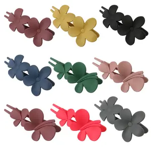 Wholesale Plastic Butterfly Duckbill Hair Clip 11cm Large Plain Color Matte Flower Hair Clips For Women