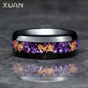 Orion Nebel Goldfolien Inlay Verlobung Hochzeits paar Versprechen Ring 6Mm 8Mm Black Domed Ring für Männer Frauen - Product Image 3