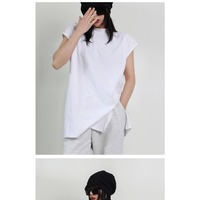 Nouveau débardeur sans manches en pur coton à col montant et fente latérale, style coréen minimaliste, coupe ample, pour superposition, collection été 2026
