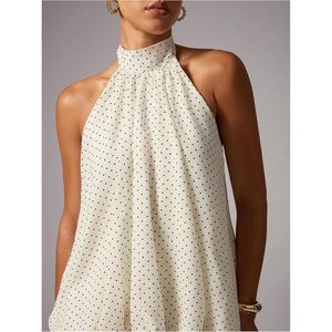Vestido Mini Halter con Estampado de Lunares para Mujer FOXA, Cintura Baja, Volantes, Corte en A, Vestido de Cóctel de Chifón sin Mangas para Fiesta o Evento Nocturno - Product Image 3