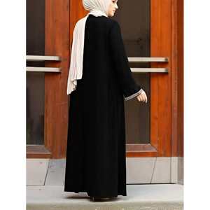 Elegante Abaya Negra para Mujer, Vestido Largo con Cuello Redondo, Silueta Recta, Estilo Sencillo, Informal y Modesto, Tela Lavable - Product Image 4