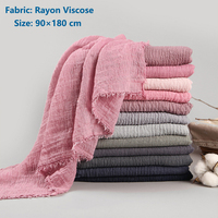 Vente en gros de grands foulards ethniques unis de 100 couleurs, 90*180cm, en viscose froissée et coton, ultra doux, pour femmes musulmanes (Hijab)
