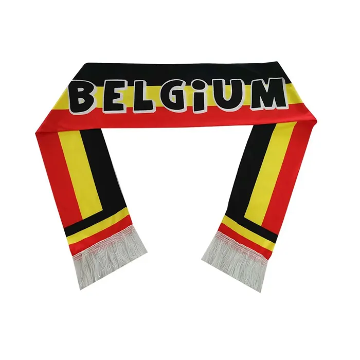 China Manufacturer Cheap Double Sided Custom Logo Knitted Satin Football Team Club Fan All Country Flag Scarf