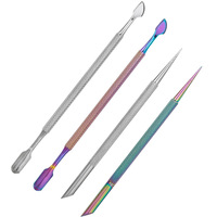 Pousse-cuticules professionnel en acier inoxydable, outil à ongles double tête, instrument de manucure, manche en plastique durable avec nylon