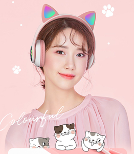 سماعات أذن لاسلكية لطيفة للقطط والأذن محظوظة للفتيات سماعات رأس ملونة بإضاءة ليد فوق الأذن سماعة رأس BT - Product Image 5