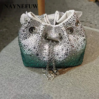 Shenglu Modische Marken-Handtasche mit Vulkanstein-Effekt, Farbverlauf, Strass-Quasten und Kettenriemen für Damen
