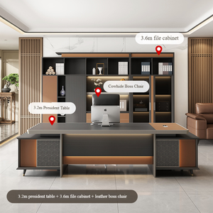 Scrivania Direzionale Moderna di Lusso Eco-Sostenibile con Cassetti, Grande Tavolo da Ufficio per Dirigenti con Dettagli in Pelle, Set di Mobili di Alta Gamma per CEO, Garanzia 10 Anni - Product Image 4