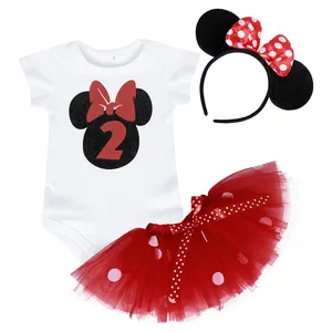 Grosir 1-2 Tahun Anak Balita Bunga Gadis Baju Monyet Tutu Dress Mickey Mou Putri Ulang Tahun Bayi Perempuan Gaun Pesta