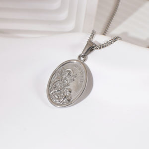 Pendentif Saint Raphaël Religieux en Acier Inoxydable Plaqué Or 18K Collier à Breloques Rondes Archange St <span class=keywords><strong>Gabriel</strong></span> pour Hommes et Femmes - Product Image 5
