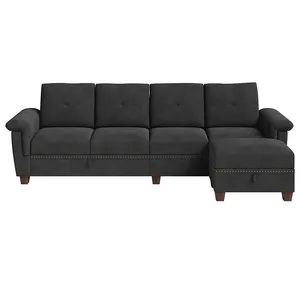 工厂供应商布艺家具现代客厅家具超细纤维布艺座椅沙发优质组合沙发黑色
