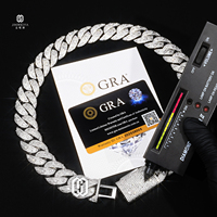 22MM GRA bersertifikat mode perak murni 925 D warna VVS Moissanite berlian Hip Hop Moissanite Kuba Tautan kalung rantai