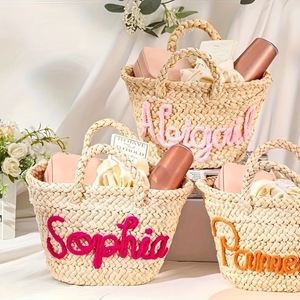 <b>Bridesmaid</b> Weaving Straw <b>Bag</b> Name Summer Fashion Travel Beach Handbag Custom <b>Gift</b> Basket Wedding Flower Everyday - Product Image 3