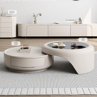Table basse moderne couleur crème de style italien Armoire en verre design simple de luxe pour petits appartements lumière tendance