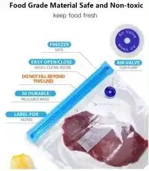 Sacos de vácuo reutilizáveis para embalagens de alimentos, sacos plásticos de material Pe/pa de qualidade alimentar com válvula de ar com zíper