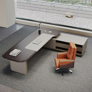 <span class=keywords><strong>Bureau</strong></span> de direction haut de gamme en noyer en <span class=keywords><strong>L</strong></span>, style luxe discret, avec armoire auxiliaire et chaise laquée - Product Image 4